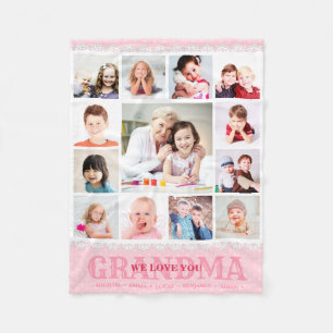 Pink Monogram Photo Collage Fleece Blanket
