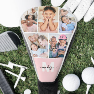 Pink Monogram Photo Collage Golf Head Cover