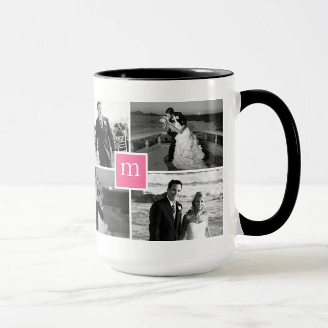 Pink Monogram Photo Collage Love Mug (Right)