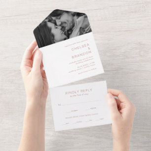 Pink Monogram Photo Modern Wedding All In One Invitation