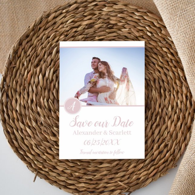Pink Monogram Photo Save The Date Announcement (Pink Monogram Photo Save the Date Announcement)
