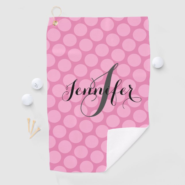 Pink Monogram Polka Dot Pattern Women's Golf Towel (InSitu)
