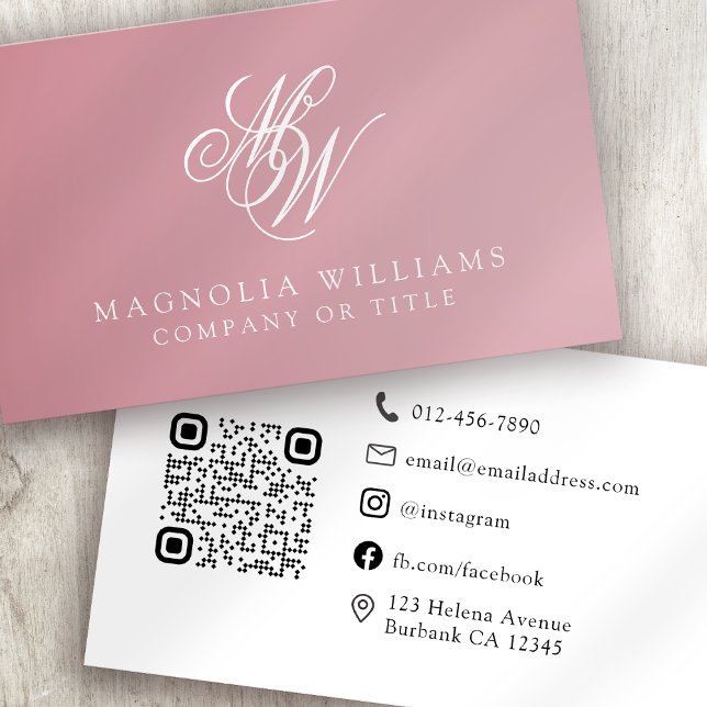 Pink Monogram QR Code Minimalist  Business Card (Creator Uploaded)