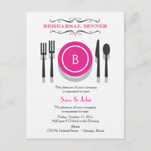 Pink Monogram Rehearsal Dinner Invitation