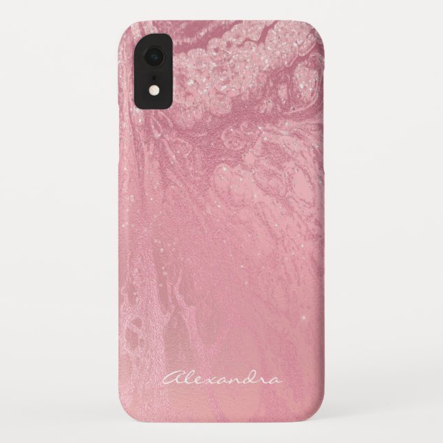 Pink Monogram Rose Gold Glitter and Sparkle Case-Mate iPhone Case (Back)