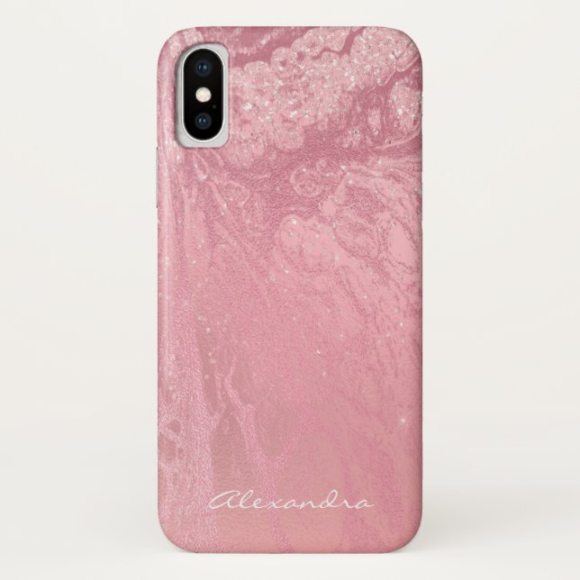 Pink Monogram Rose Gold Glitter and Sparkle Case-Mate iPhone Case (Back)