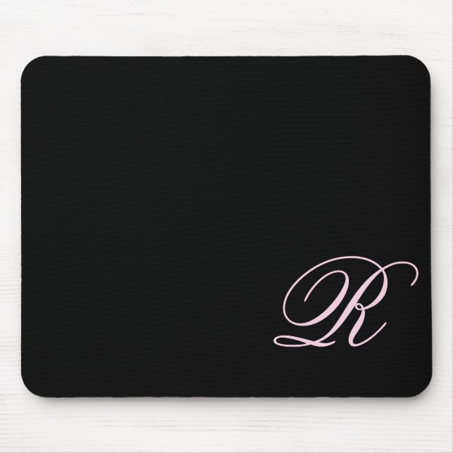 Pink Monogram Script Black Mouse Pad (Front)