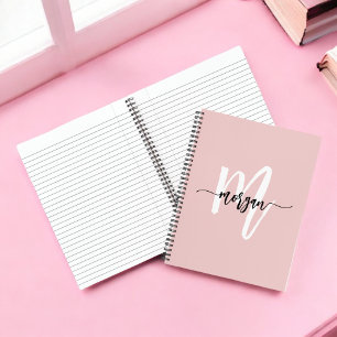 Pink Monogram Script Girl's Back to School Notebook