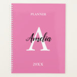 Pink Monogram Script Inspirational Planner<br><div class="desc">Pink Monogram Script Inspirational Planner, easy to personalise the wording on the front cover (monogram initial, name script, year and heading) using the online personalisation tool before ordering. Once you have personalised the wording, if you find that you need to change the font size of the text on the front...</div>
