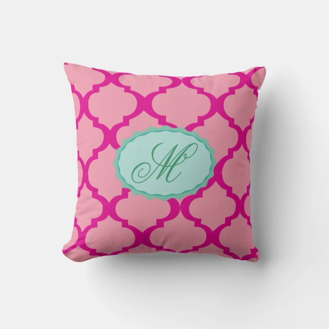 Pink  Monogram Throw Pillow (Front)