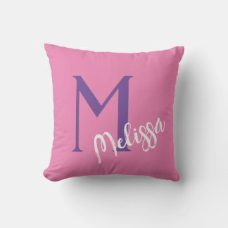 Pink Monogram Throw Pillow – Custom Name