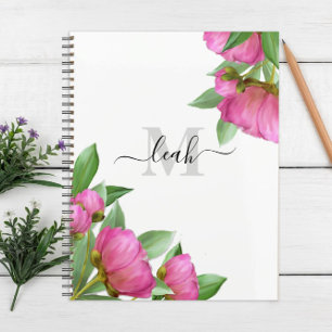 Pink Monogram Watercolor Floral Custom Planner