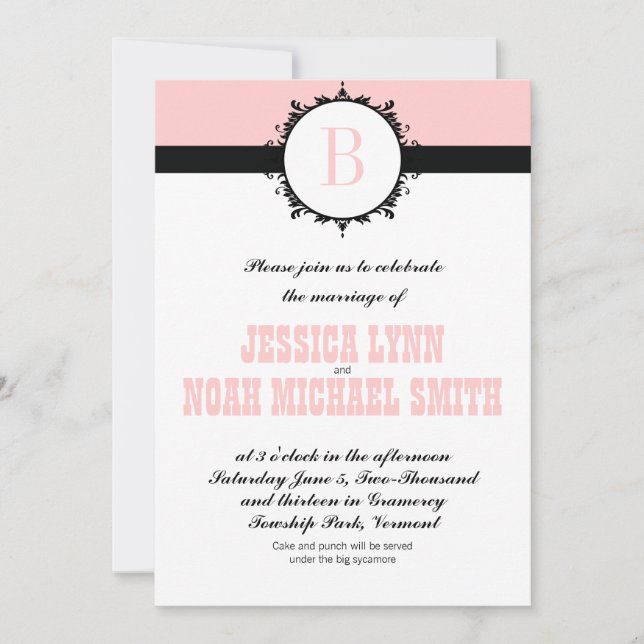 Pink Monogram Wedding Invite or any color (Front)