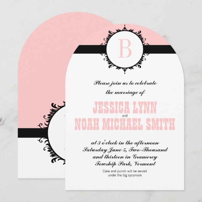 Pink Monogram Wedding Invite or any colour (Front/Back)