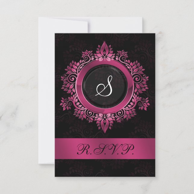 pink monogram wedding RSVP standard 3.5 x 5 (Front)