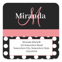 Pink Monogram White Polka Dot Return Address