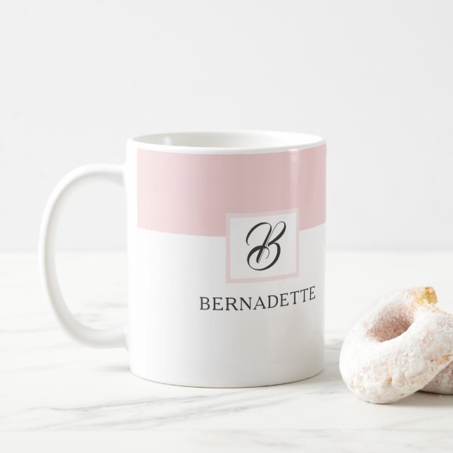 Pink Monogram with Name Coffee Mug (With Donut)