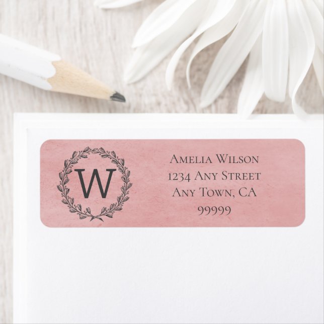 Pink Monogram Wreath Address Label (Insitu)