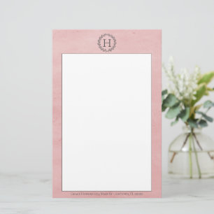 Pink Monogram Wreath Stationery