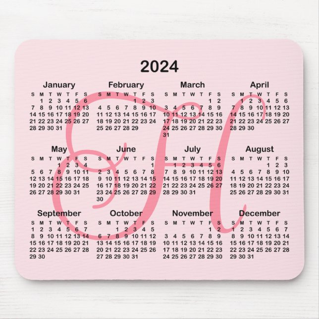 Pink Monogrammed 2023 Calendar Mouse Pad (Front)
