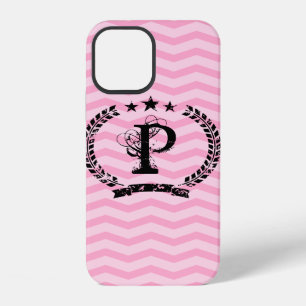 Pink monogrammed chevron pattern iPhone 12 case