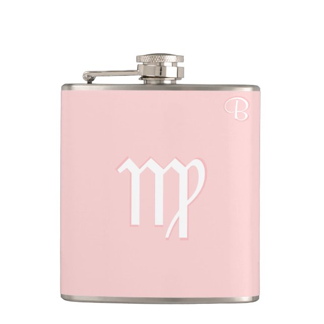 Pink Monogrammed Flask - Zodiac - Virgo (Front)