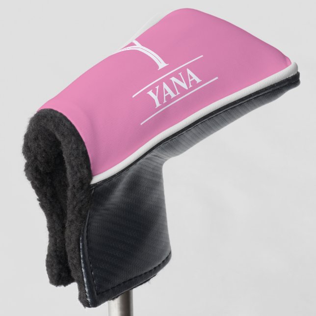 Pink Monogrammed Putter Golf Head Cover (3/4 Front)