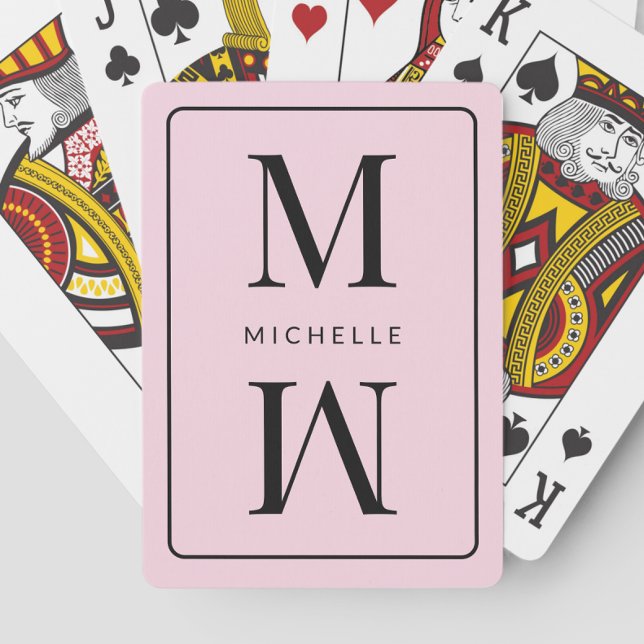 Pink Monogrammed Simple Initial Modern Name Girly Playing Cards (Pink Monogrammed Simple Initial Modern Name Girly Poker Cards)