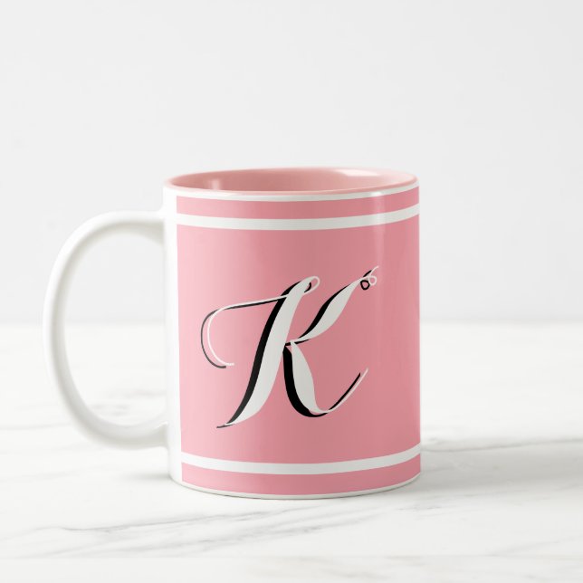 Pink Monogrammed Two-Tone Coffee Mug (Left)