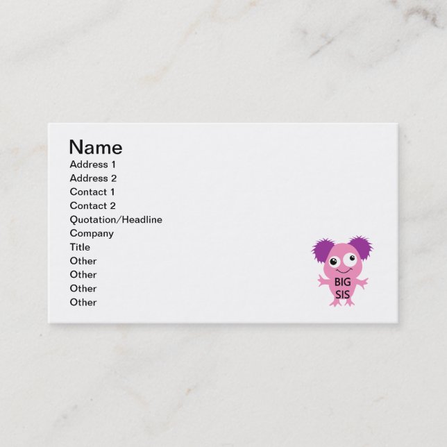 Pink Monster Big Sister Business Card (Front)