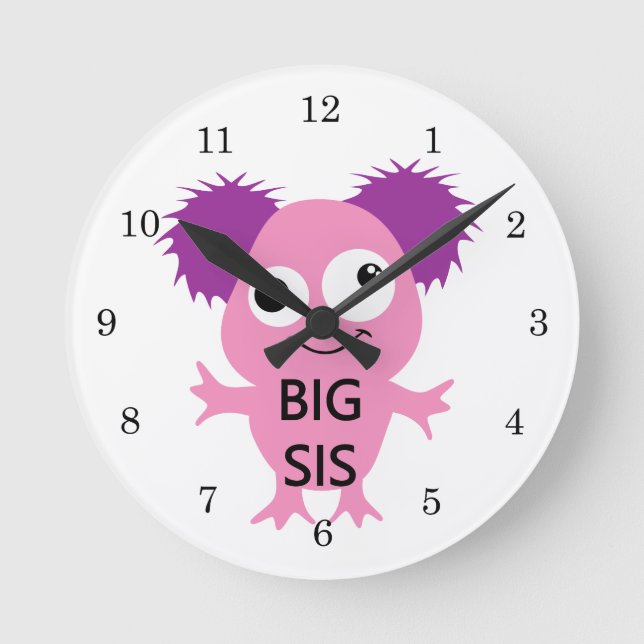 Pink Monster Big Sister Round Clock (Front)
