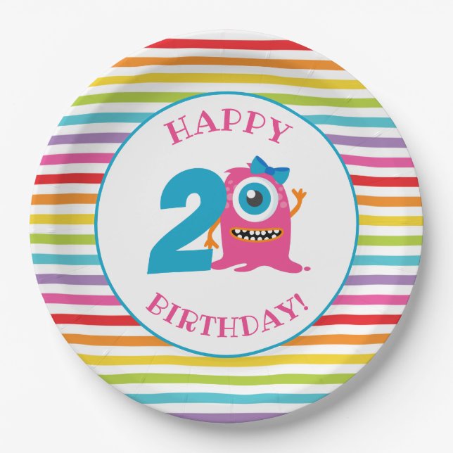 Pink Monster Birthday Party  Paper Plate (Front)