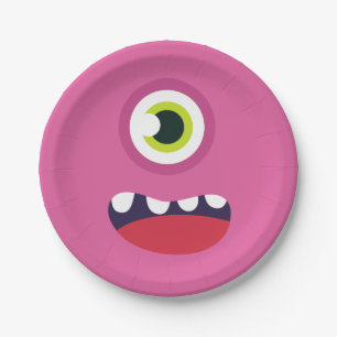 Pink Monster Face Paper Plate