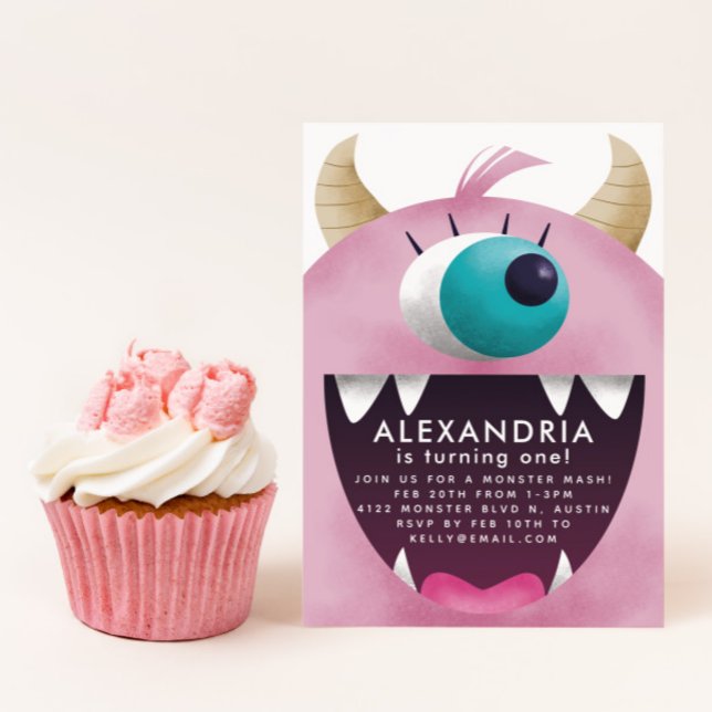 Pink Monster Girls Birthday Party Invitation (Creator Uploaded)