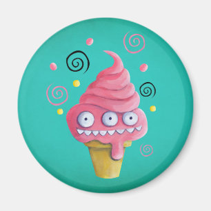 Pink Monster Ice Cream Cone Magnet