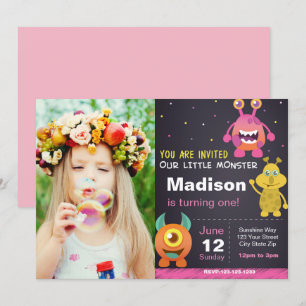Pink Monster Invitation with photo