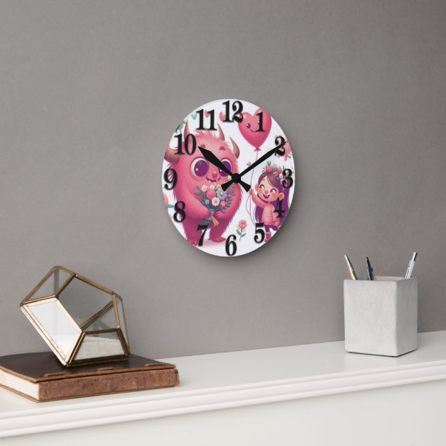 Pink Monster & The Little Girl Round Clock (Office)