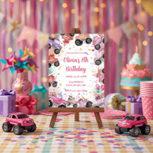 Pink Monster Truck Birthday Invitation for Girls