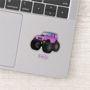 Pink monster truck cartoon illustration