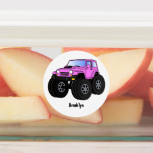 Pink monster truck cartoon illustration 
