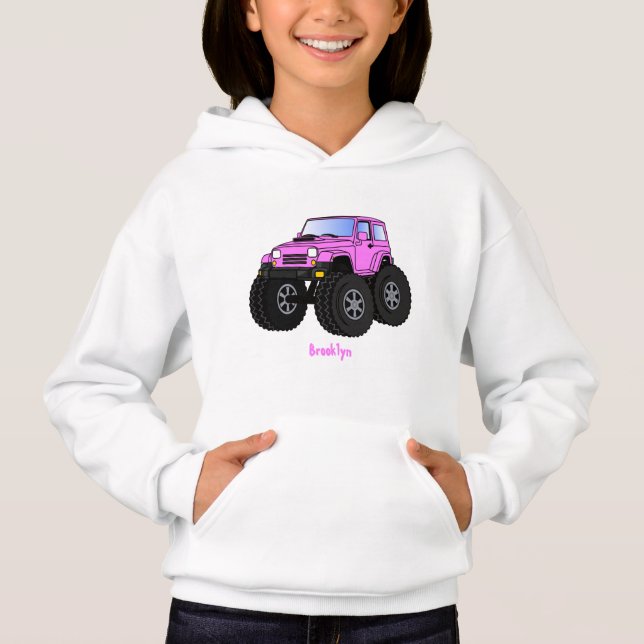 Pink monster truck cartoon illustration  (Front)