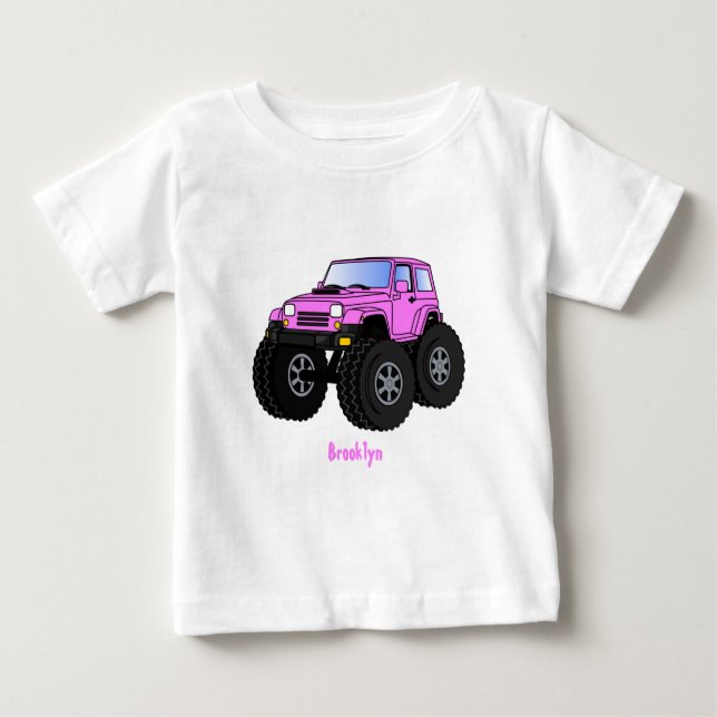 Pink monster truck cartoon illustration  baby T-Shirt (Front)