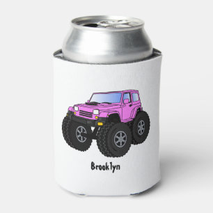 Pink monster truck cartoon illustration can cooler