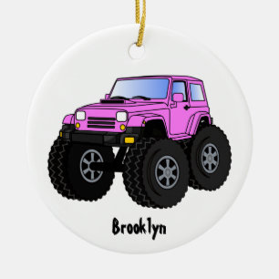 Pink monster truck cartoon illustration ceramic tree decoration