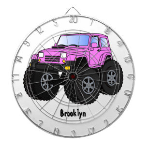 Pink monster truck cartoon illustration dartboard