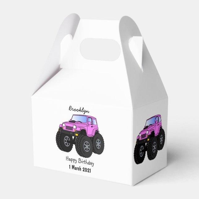 Pink monster truck cartoon illustration  favour box (Front Side)