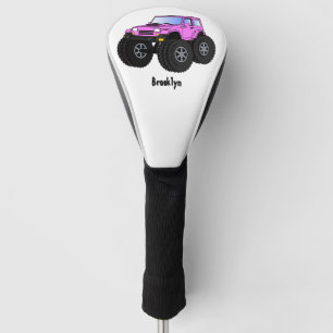 Pink monster truck cartoon illustration  golf head cover