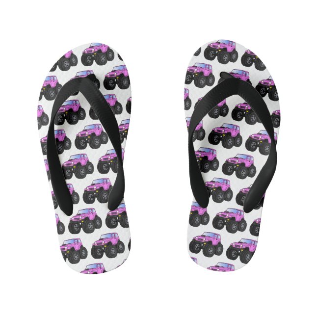 Pink monster truck cartoon illustration  kid's jandals (Footbed)