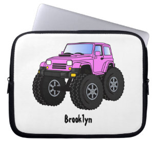 Pink monster truck cartoon illustration laptop sleeve
