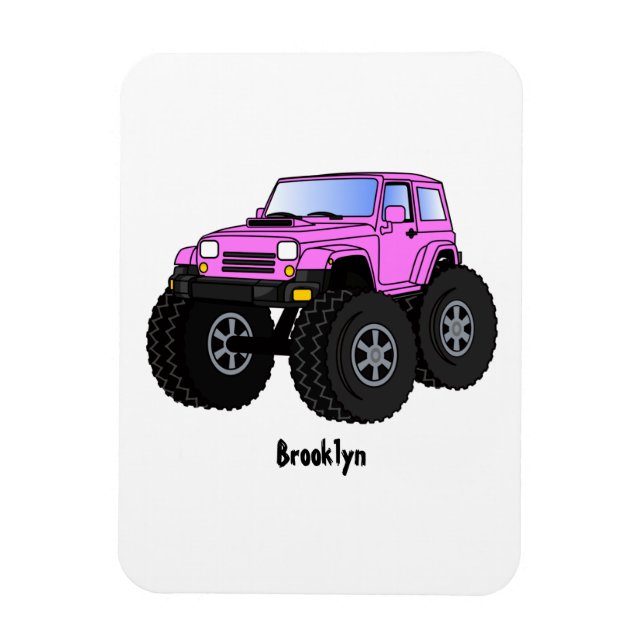 Pink monster truck cartoon illustration magnet (Vertical)